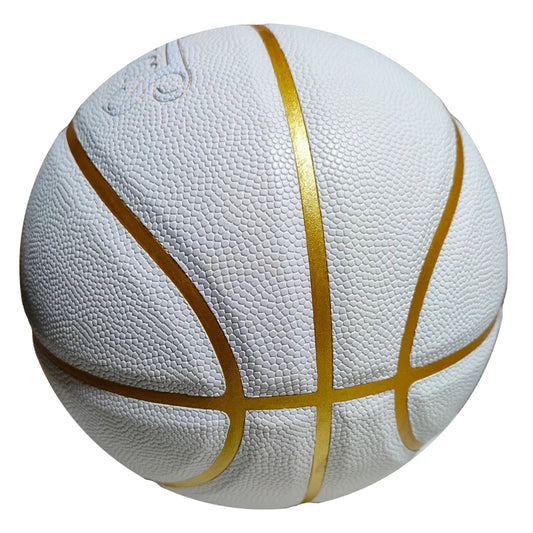 Custom OEM Size 7 White PU Leather Basketball with Personalized Logo Breathable Cover for Basketball Playing Natural Rubber Bladder