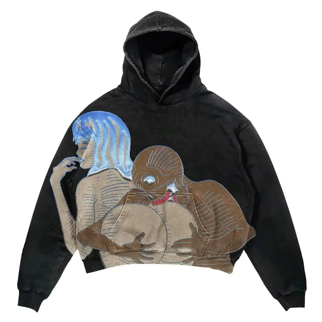 Harajuku Thickened letter print Oversized Hoodie Y2k Goth Hoodies Women Streetwear Tops Sweatshirt grunge Clothes Men Clothing