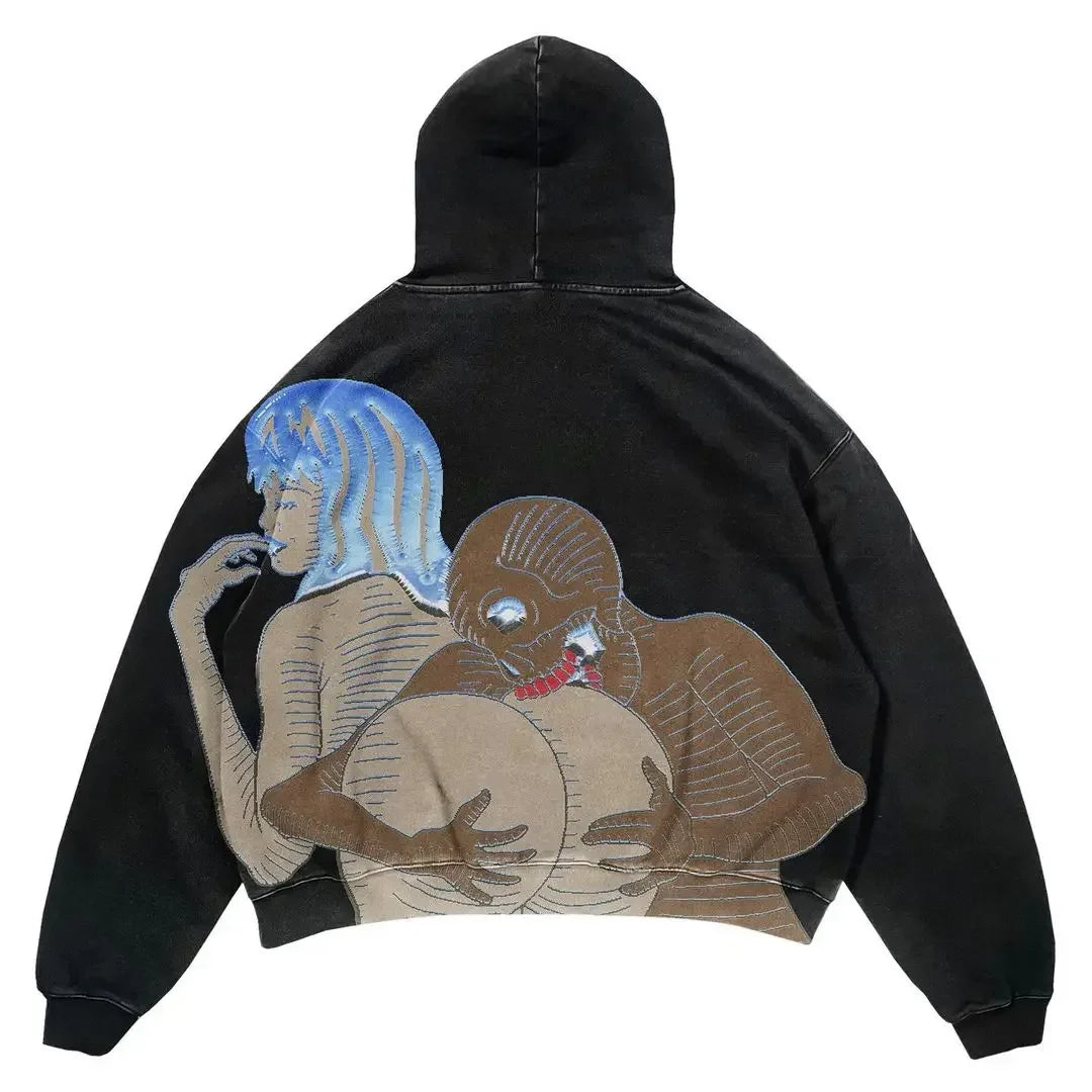 Harajuku Thickened letter print Oversized Hoodie Y2k Goth Hoodies Women Streetwear Tops Sweatshirt grunge Clothes Men Clothing