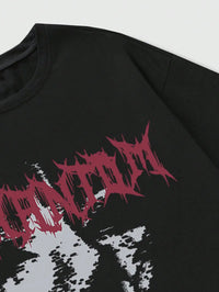 ROMWE MEN Grunge Punk Men's Silhouette Figure Print T-Shirt, High Street Vintage Style