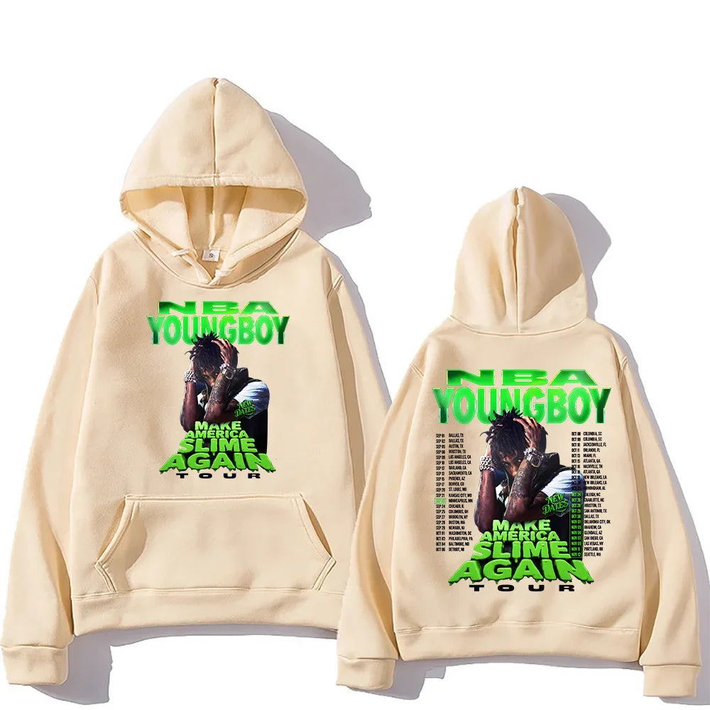"YoungBoy Never Broke Again Tour 2025" says singing handprint hoodie street fashion hoodie men's hip-hop high-quality hoodie