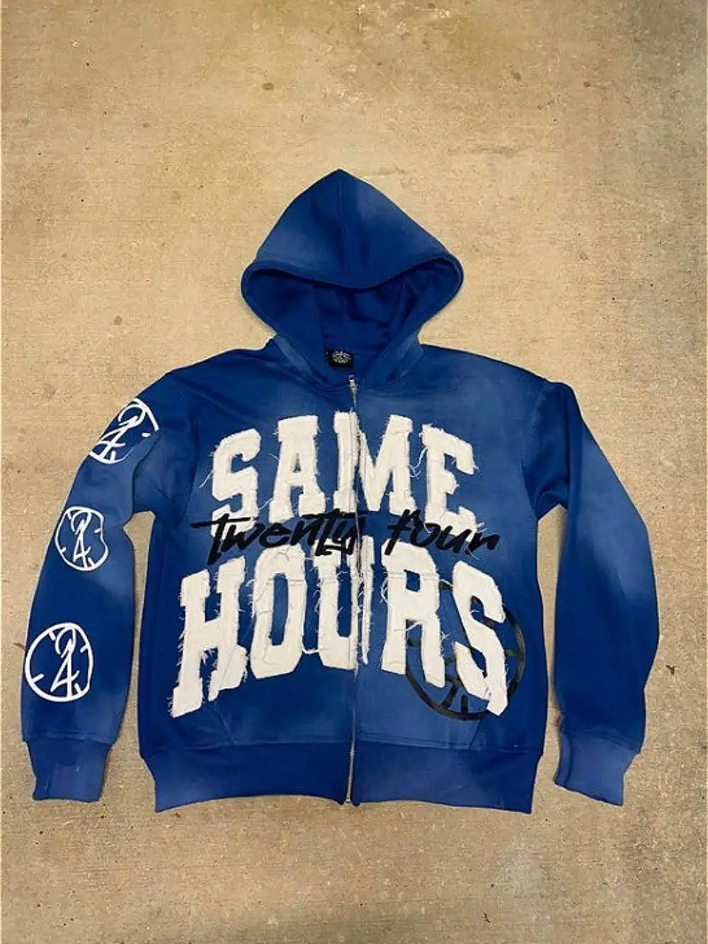 Men's Letter Zipper Embroidery Hoodie Street “Same Hours”Hip-hop Style Vintage Aesthetic Sweatshirt